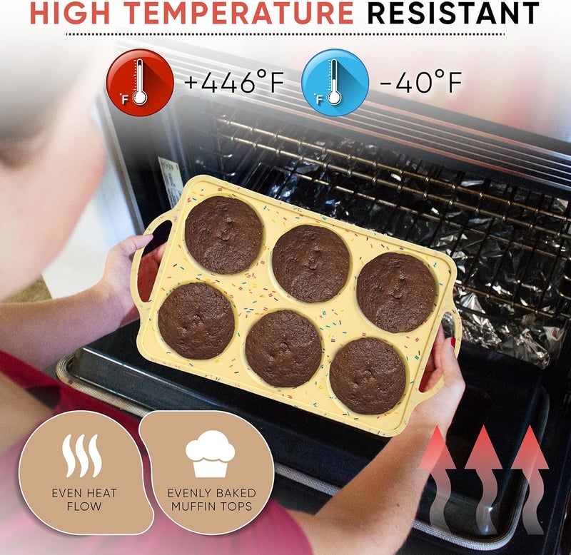 BAKE BOSS Jumbo Top Silicone Muffin Pans for Baking, 4 Inch Silicone Jumbo Muffin Pan 6 Cup, Egg Pan for Baking English muffins, Whoopie Pies, Corn Bread Bites, Confetti Muffin Top Pans Non Stick - Image 5